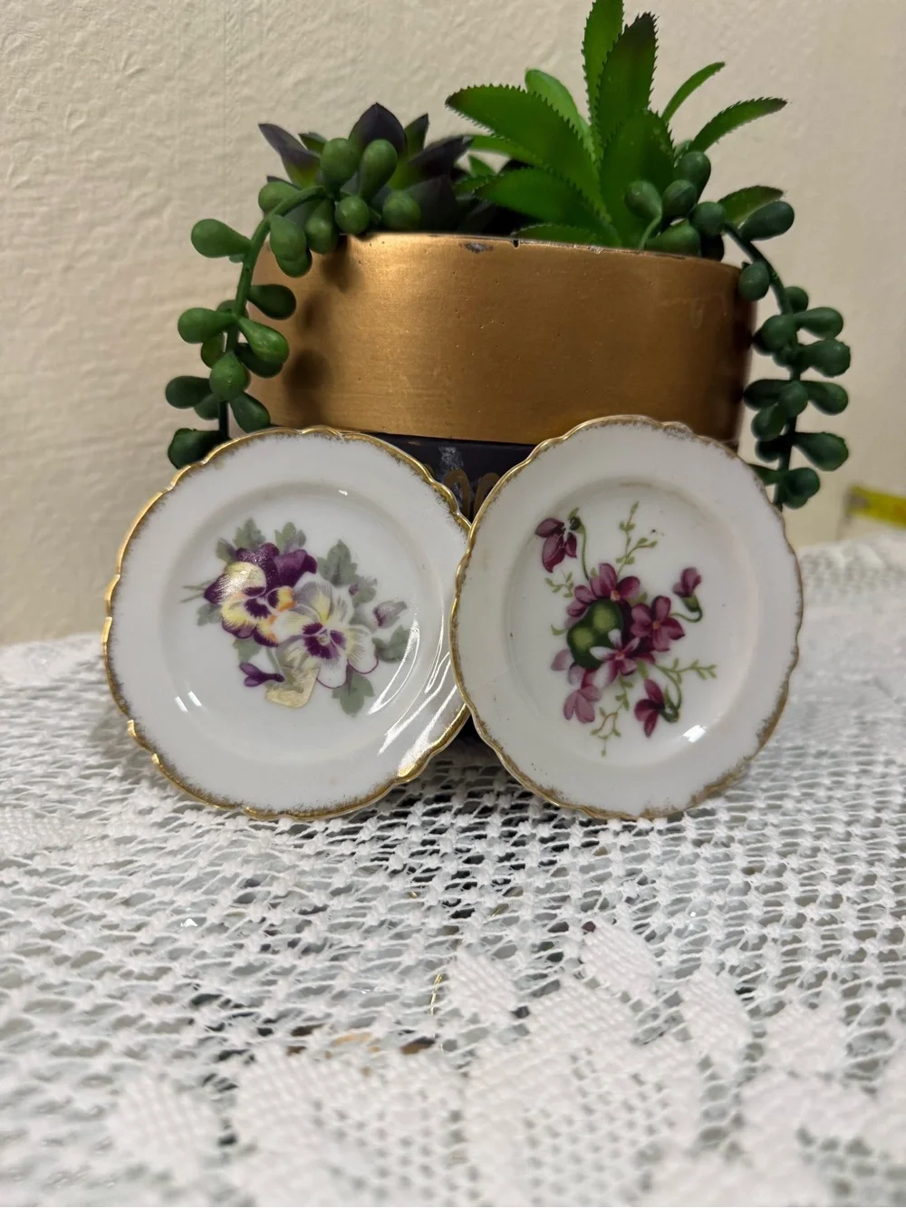 Vintage Miniature Porcelain Floral Plates Butter Pats Lot 2 Hand painted Japan